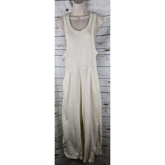 Daily Practice Horizon Wide Leg Jumpsuit M Cream Seamed Drawstrings Sleeveless - Picture 1 of 11